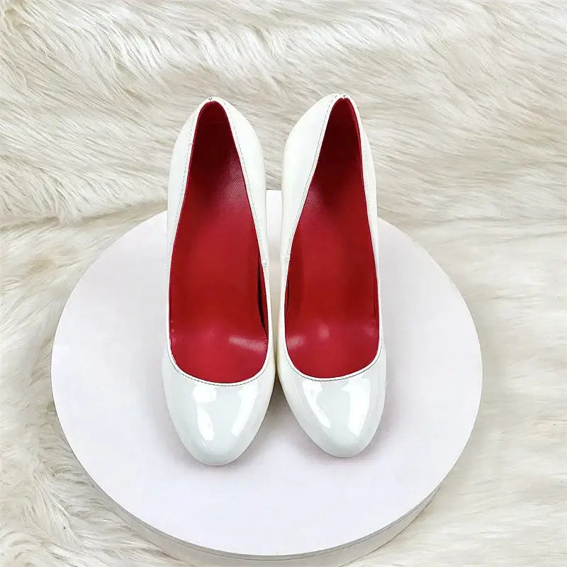 Round head lacquer leather high heels shoes - white 12cm / 34 - pumps