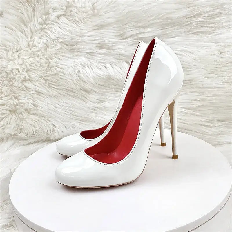 Round head lacquer leather high heels shoes - white 8cm / 34 - pumps