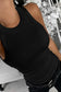 Solid black round neck ribbed tank top - tops