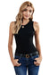 Solid black round neck ribbed tank top - tops