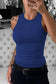 Solid black round neck ribbed tank top - blue / s / 95% polyester + 5% elastane - tops