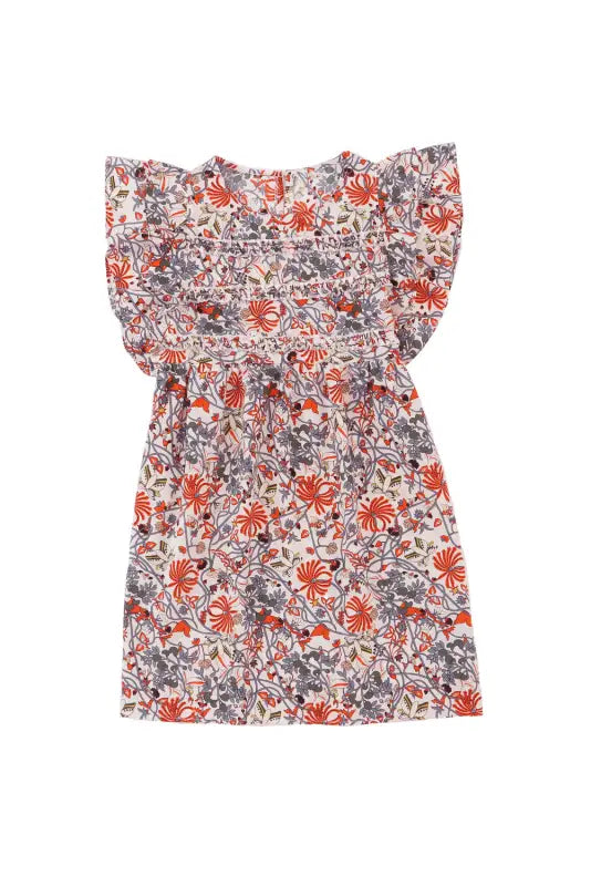 Round neck ruffled flutter sleeve floral mini dress - dresses