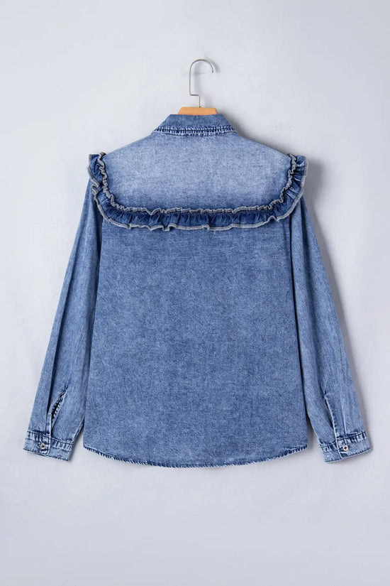 Ruffle denim shirt women | vintage blue western top