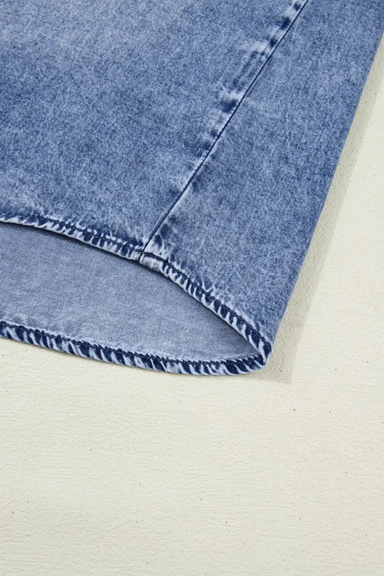 Ruffle denim shirt women | vintage blue western top