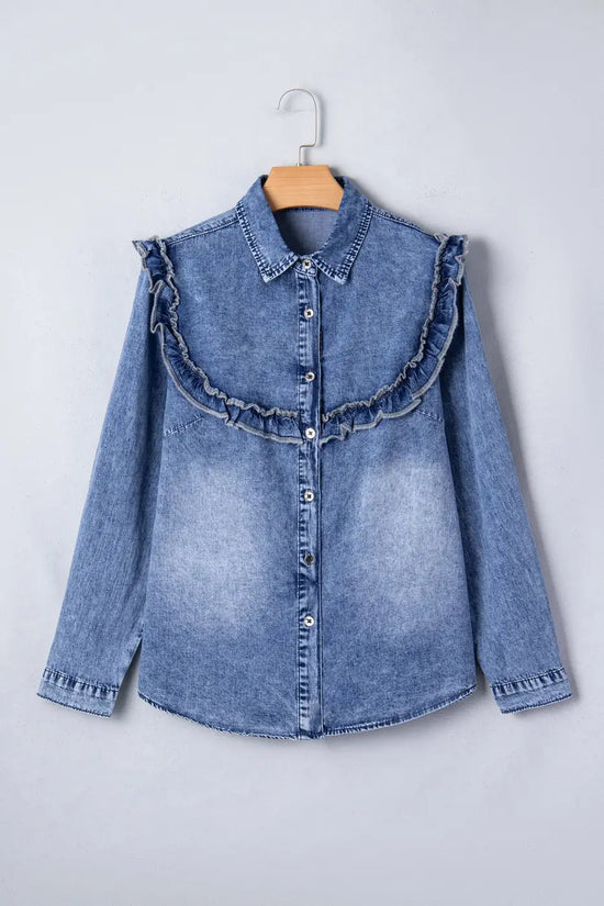 Ruffle denim shirt women | vintage blue western top
