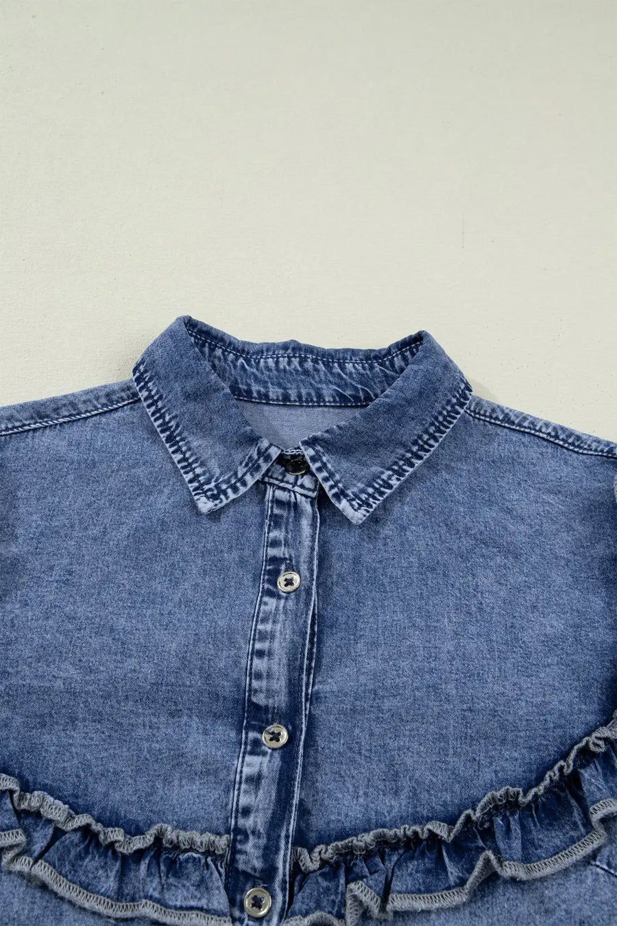 Ruffle denim shirt women | vintage blue western top