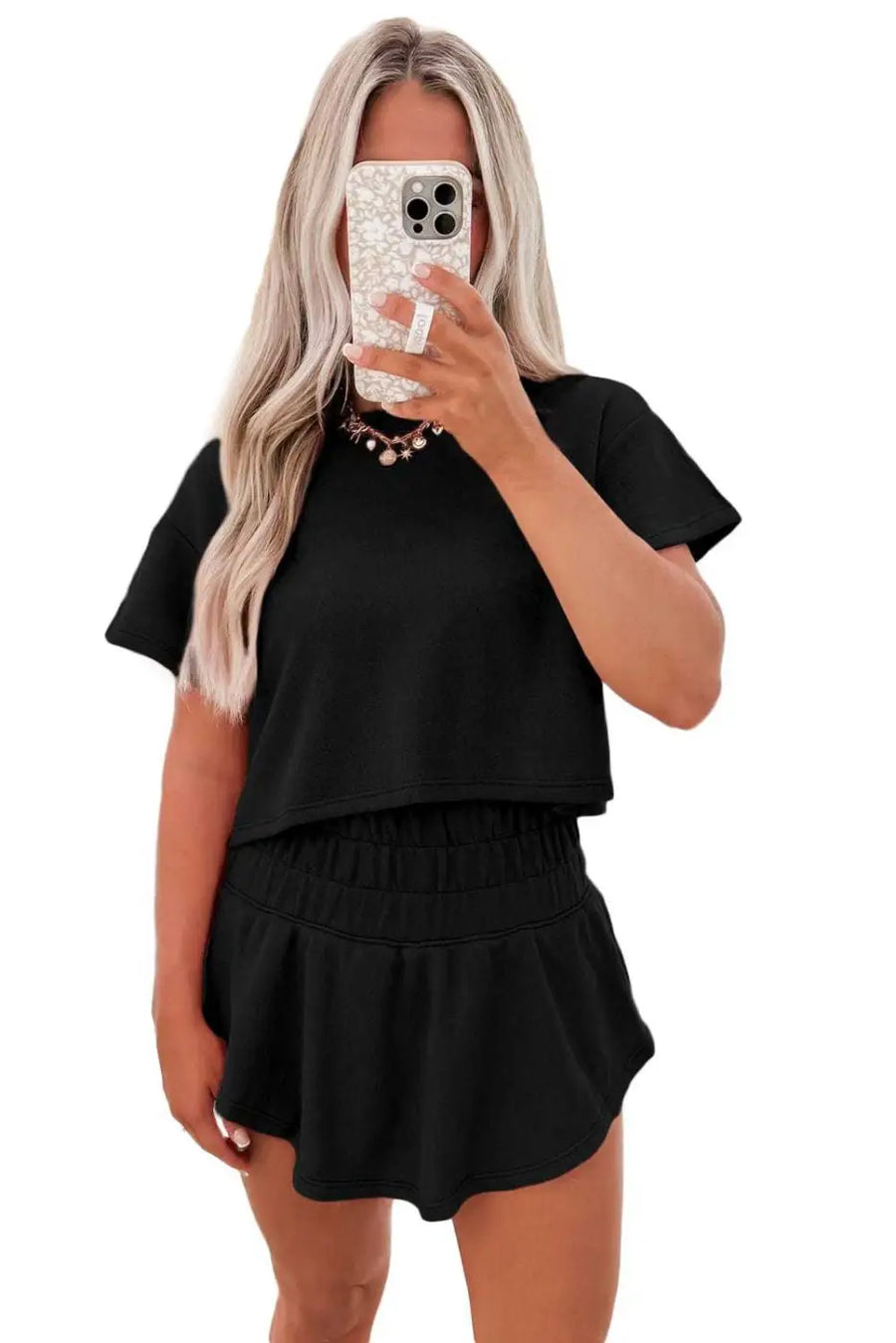 Two Piece Short Sets Polished Ruffle Skort Set