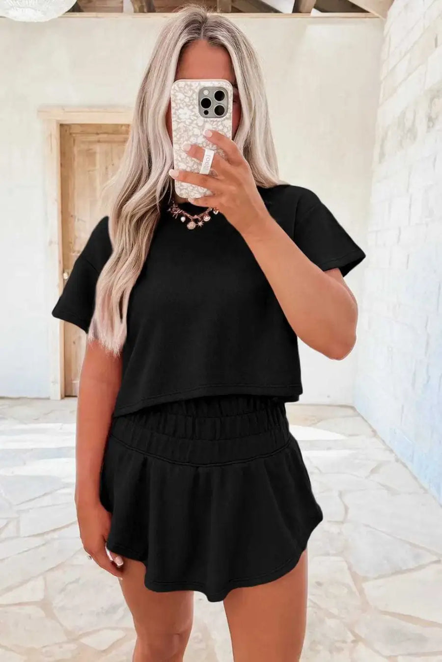 Two Piece Short Sets Polished Ruffle Skort Set