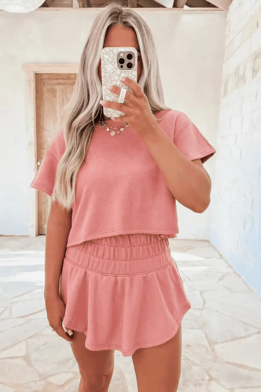 Two Piece Short Sets Polished Ruffle Skort Set