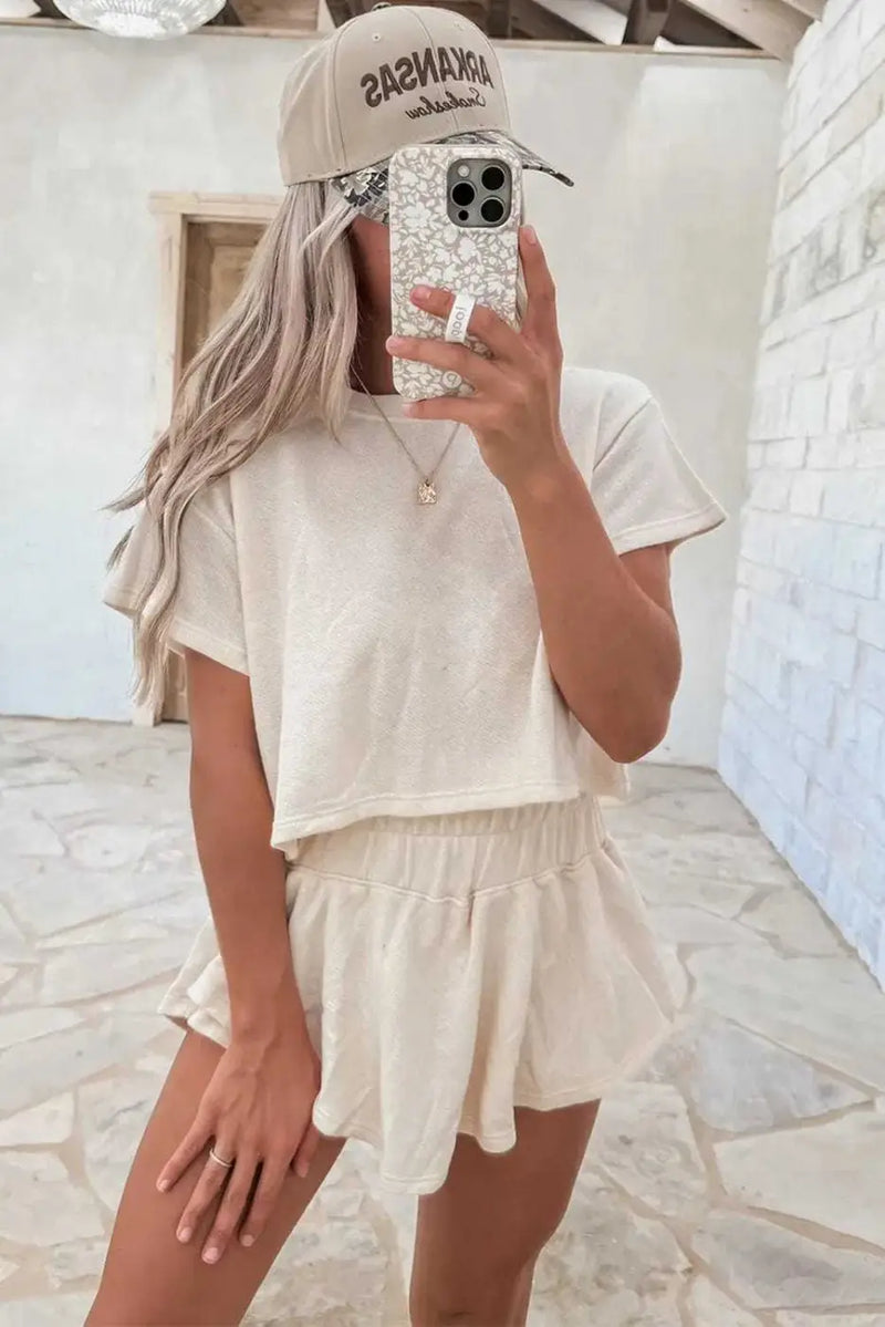Two Piece Short Sets Polished Ruffle Skort Set