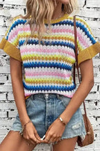 Ruffle Sleeve Colorful Textured Sweater - Fashionfitz