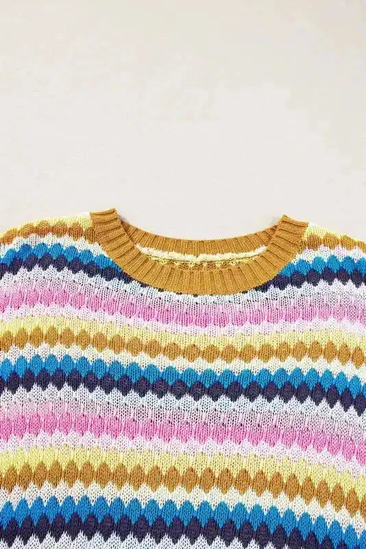 Ruffle Sleeve Colorful Textured Sweater - Fashionfitz
