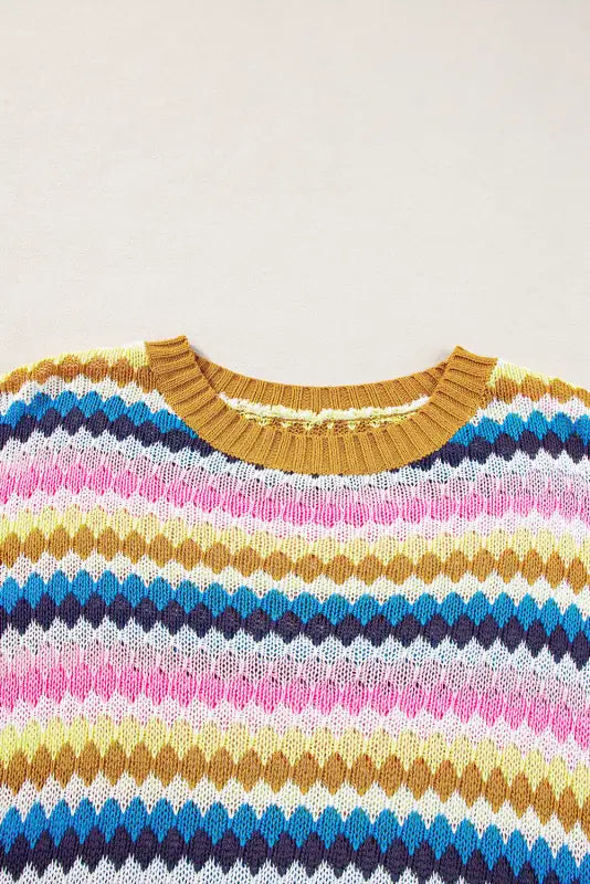 Ruffle sleeve colorful textured sweater - tops/sweaters & cardigans