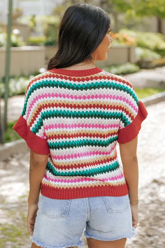 Ruffle sleeve colorful textured sweater - tops/sweaters & cardigans