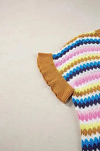 Ruffle Sleeve Colorful Textured Sweater - Fashionfitz