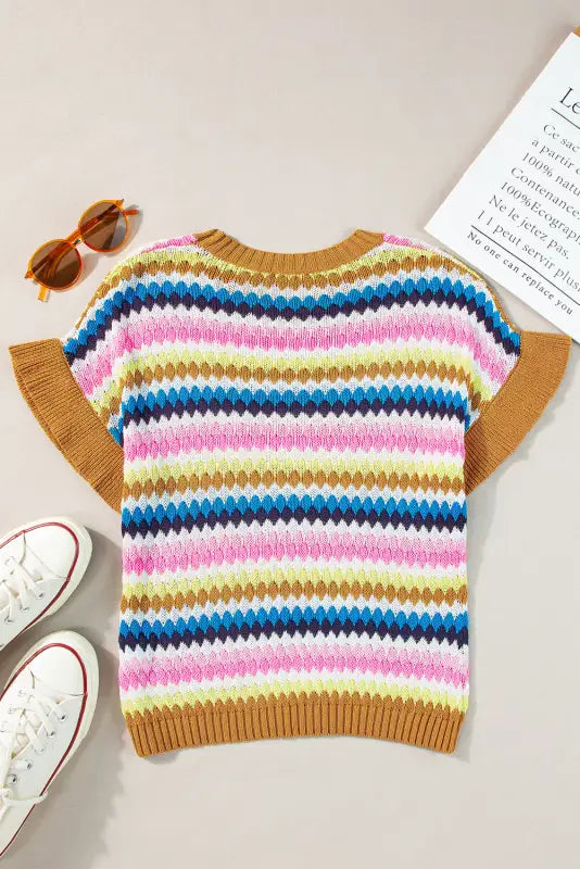 Ruffle sleeve colorful textured sweater - tops/sweaters & cardigans