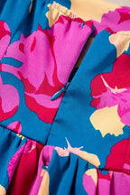 Ruffled Floral Dress - Square Neck Bubble Sleeve - Fashionfitz