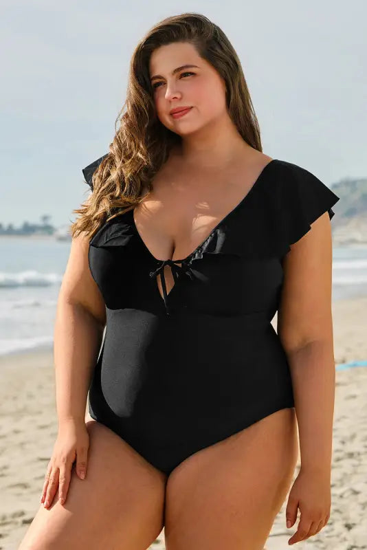 Ruffled one-piece swimsuit - plus size elegance fashionfitz