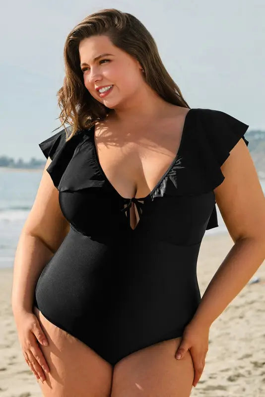 Ruffled one-piece swimsuit - plus size elegance fashionfitz