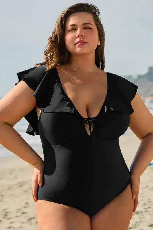 Ruffled one-piece swimsuit - plus size elegance fashionfitz