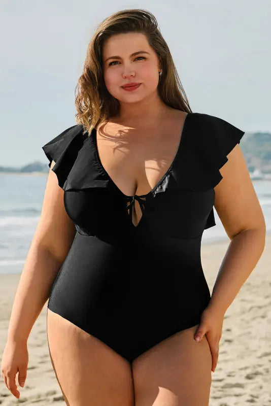 Ruffled one-piece swimsuit - plus size elegance fashionfitz