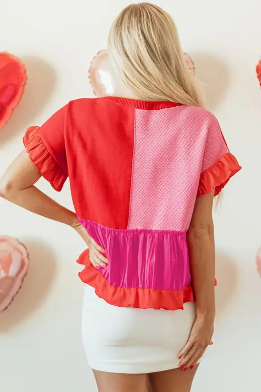 Ruffled red patchwork jumper | fashionfitz