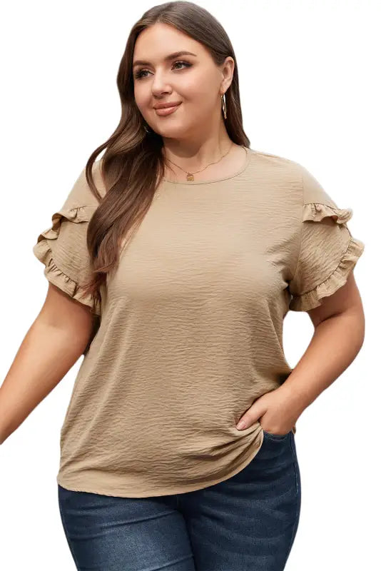 Black ruffled short sleeve plus size top