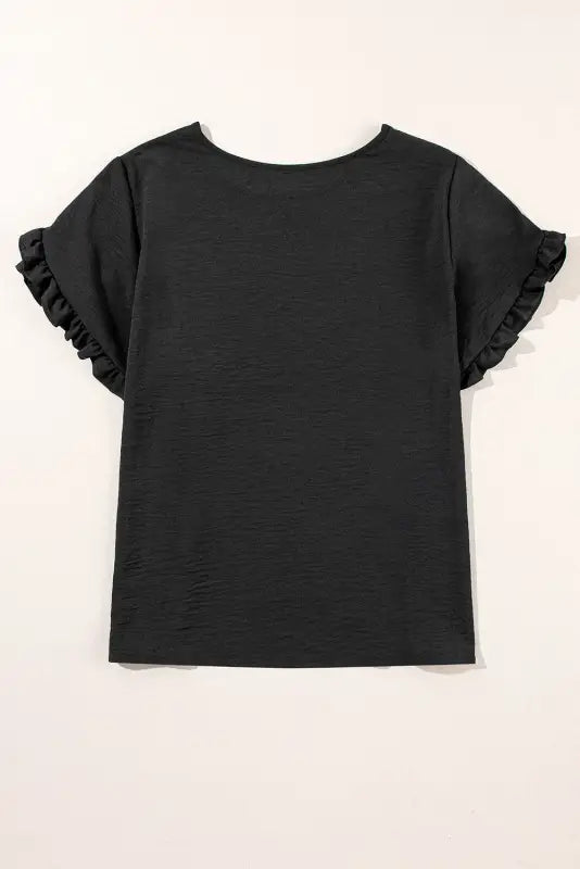 Black ruffled short sleeve plus size top