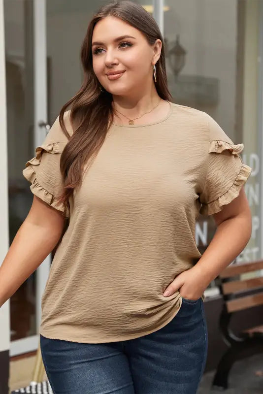 Black ruffled short sleeve plus size top