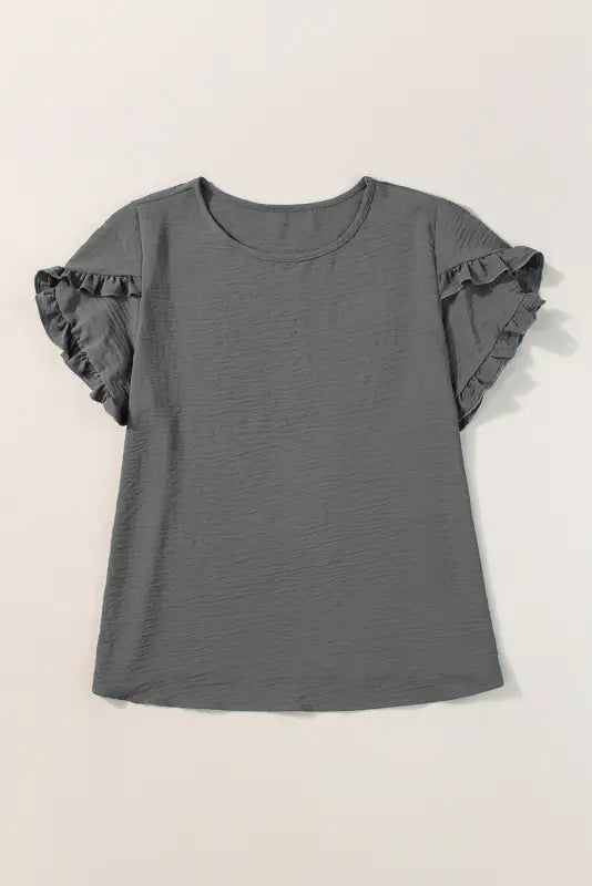 Black ruffled short sleeve plus size top