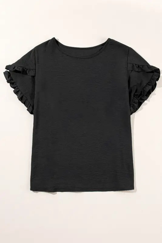 Black ruffled short sleeve plus size top