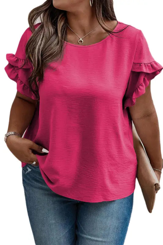 Black ruffled short sleeve plus size top