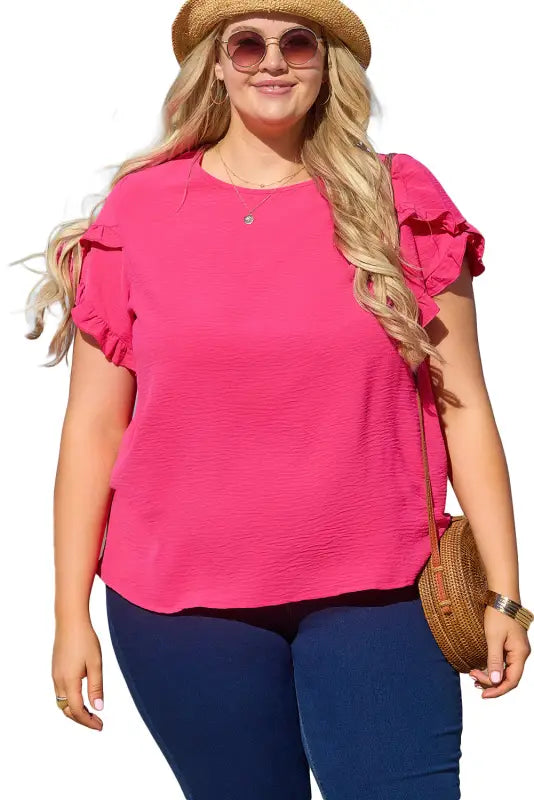 Black ruffled short sleeve plus size top