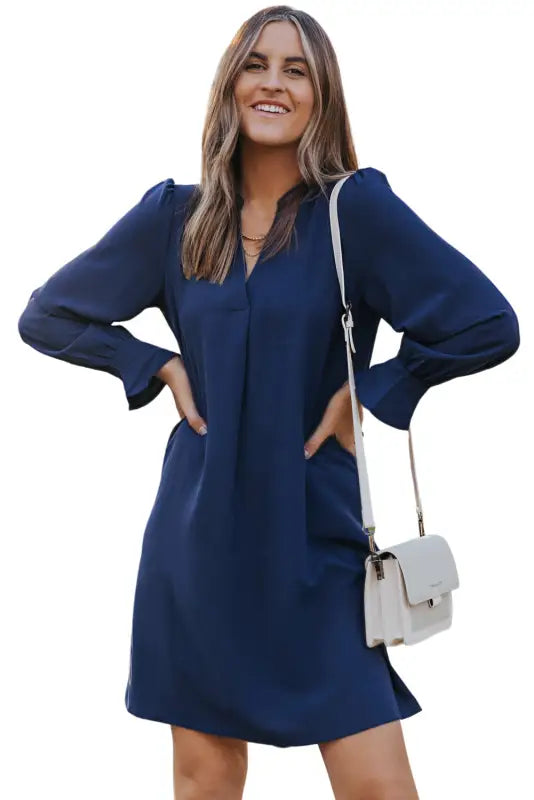 Ruffled sleeves shirt dress - mini dresses