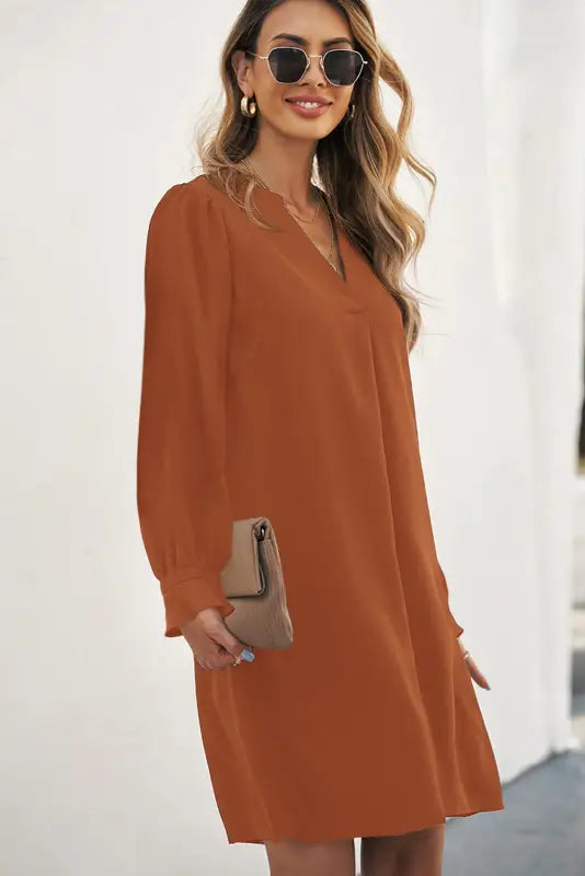 Ruffled sleeves shirt dress - mini dresses