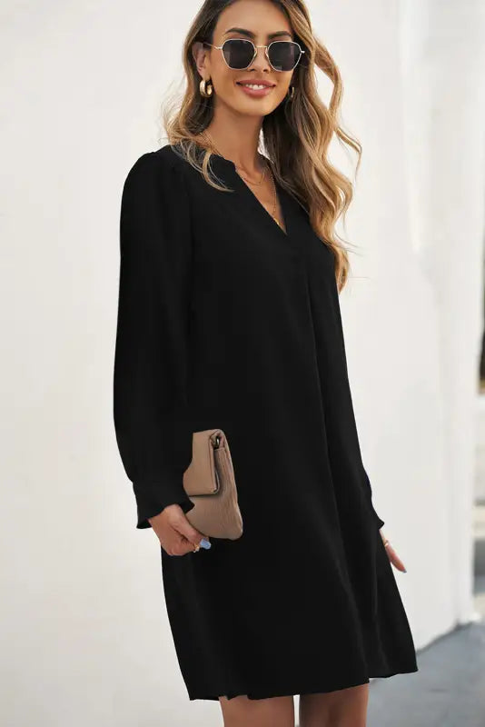 Ruffled sleeves shirt dress - mini dresses