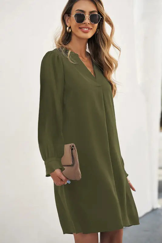 Ruffled sleeves shirt dress - mini dresses