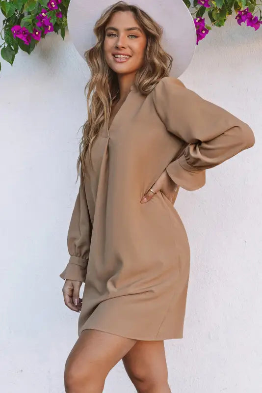 Ruffled sleeves shirt dress - mini dresses