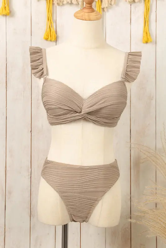 Ruffled straps twist bikini swimsuit - high waist swimsuits