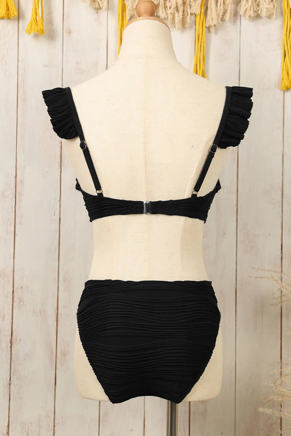 Ruffled straps twist bikini swimsuit - high waist swimsuits