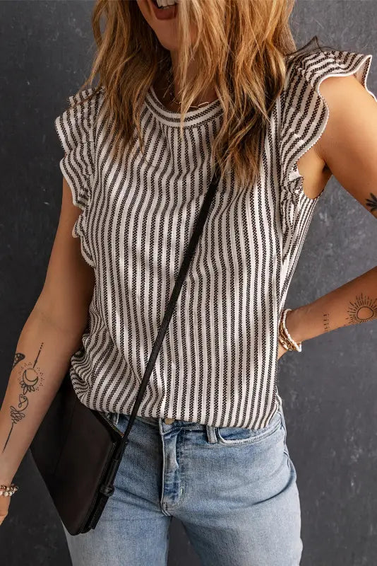 Ruffled striped tank top - tops