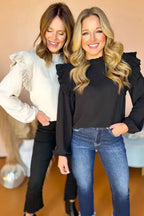 Ruffled Trim Bubble Sleeve Blouse - Fashionfitz