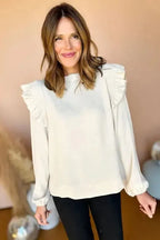 Ruffled Trim Bubble Sleeve Blouse - Fashionfitz