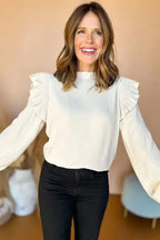 Ruffled Trim Bubble Sleeve Blouse - Fashionfitz