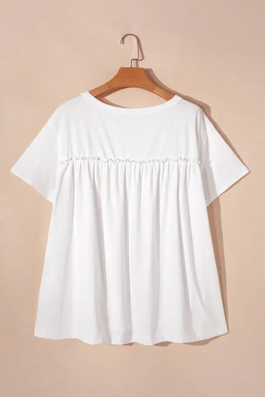 Ruffled trim loose babydoll tee - tees