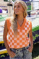 Russet orange checkered v neck knitted sweater vest - tops