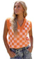 Russet orange checkered v neck knitted sweater vest - tops