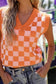 Russet orange checkered v neck knitted sweater vest - tops