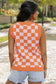 Russet orange checkered v neck knitted sweater vest - tops