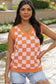 Russet orange checkered v neck knitted sweater vest - tops